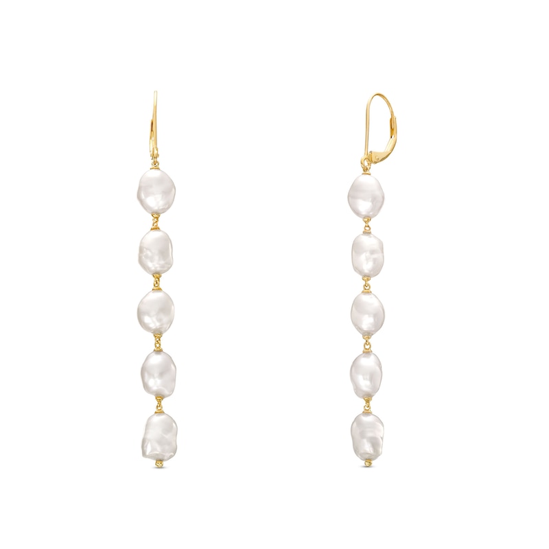 Baroque Cultured Freshwater Pearl Dangle Drop Earrings in 10K Gold