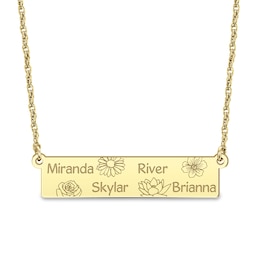 Birth Flower Engravable Bar Necklace (1-5 Lines and Flowers)