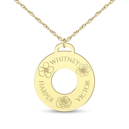 Birth Flower Engravable Circle Pendant (1-3 Lines and Flowers)