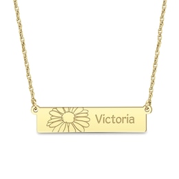 Birth Flower Engravable Bar Necklace (1 Line and Flower)