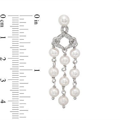 Freshwater Cultured Pearl and White Lab-Created Sapphire Chandelier Drop Earrings in Sterling Silver