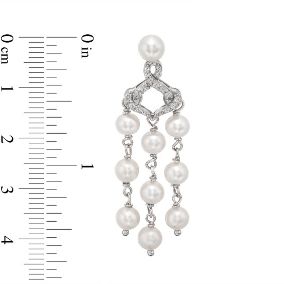 Freshwater Cultured Pearl and White Lab-Created Sapphire Chandelier Drop Earrings in Sterling Silver