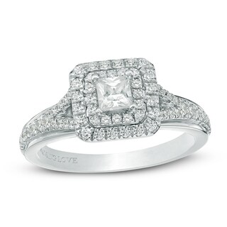 Previously Owned - Vera Wang Love Collection 0.58 CT. T.W. Princess-Cut Diamond Double Frame Ring in 14K White Gold