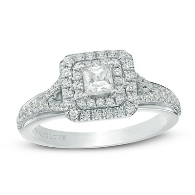 Previously Owned - Vera Wang Love Collection 0.58 CT. T.W. Princess-Cut Diamond Double Frame Ring in 14K White Gold