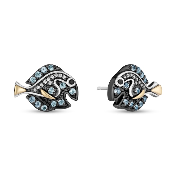 Disney Treasures Finding Nemo Blue Topaz and 0.04 CT. T.W. Diamond Dory Stud Earrings in Sterling Silver and 10K Gold