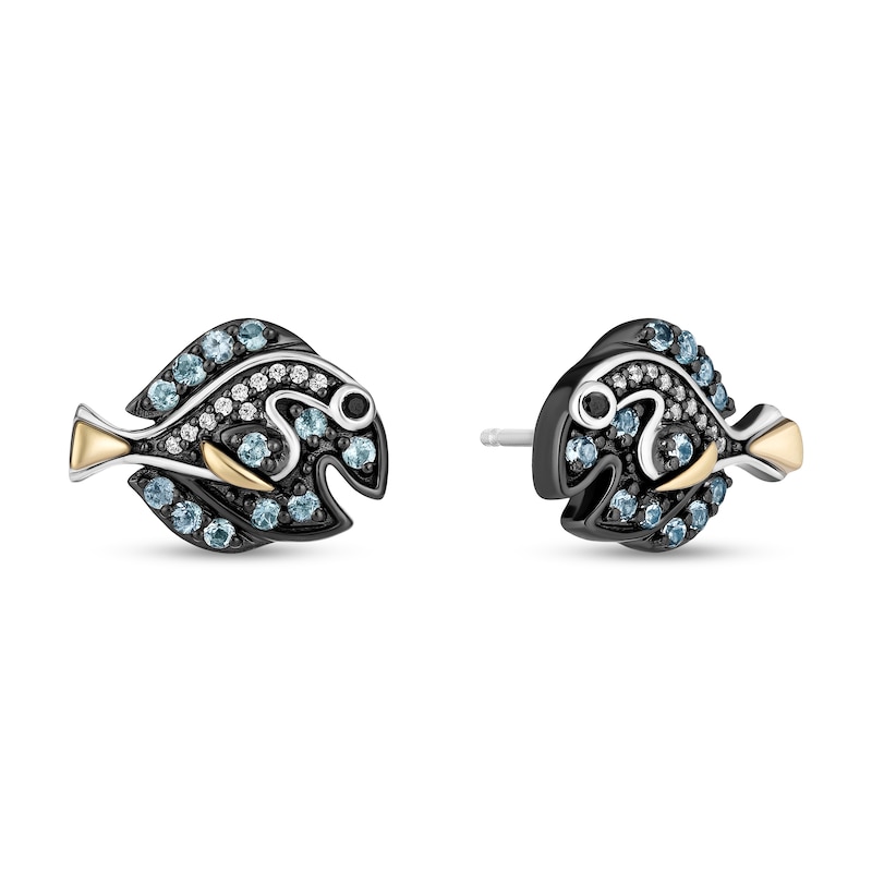 Disney Treasures Finding Nemo Blue Topaz and 0.04 CT. T.W. Diamond Dory Stud Earrings in Sterling Silver and 10K Gold