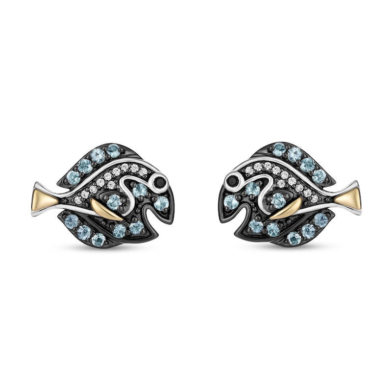 Disney Treasures Finding Nemo Blue Topaz and 0.04 CT. T.W. Diamond Dory Stud Earrings in Sterling Silver and 10K Gold