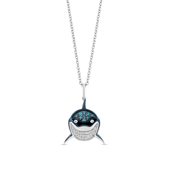 Disney Treasures Finding Nemo Swiss Blue Topaz and 0.065 CT. T.W. Diamond Bruce Pendant in Sterling Silver