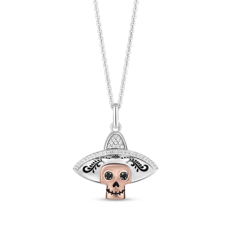 Disney Treasures Coco 0.085 CT. T.W. Black and White Diamond Sombrero Skull Pendant in Sterling Silver and 10K Rose Gold|Peoples Jewellers