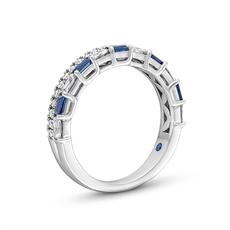 Main Image 3 of Vera Wang Love Collection 0.37 CT. T.W. Diamond and Blue Sapphire Stacked Band in 14K White Gold