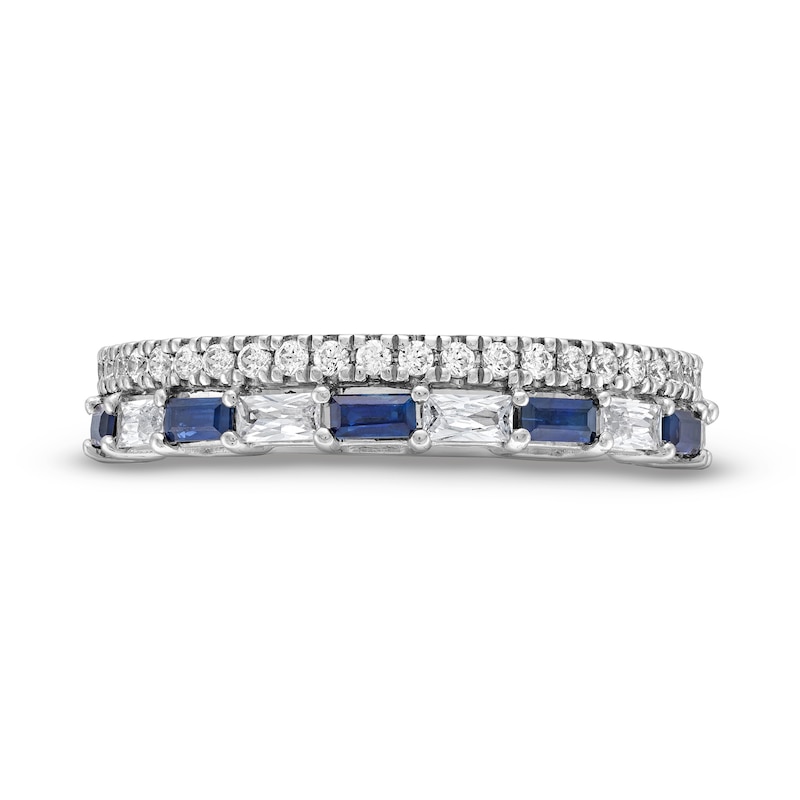 Main Image 4 of Vera Wang Love Collection 0.37 CT. T.W. Diamond and Blue Sapphire Stacked Band in 14K White Gold