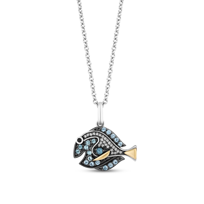 Disney Treasures Finding Nemo Swiss Blue Topaz and 0.04 CT. T.W. Diamond Dory Pendant in Sterling Silver and 10K Gold