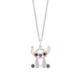 Disney Treasures Lilo and Stitch Amethyst and 0.085 CT. T.W. Diamond Seated Pendant in Sterling Silver and 10K Rose Gold