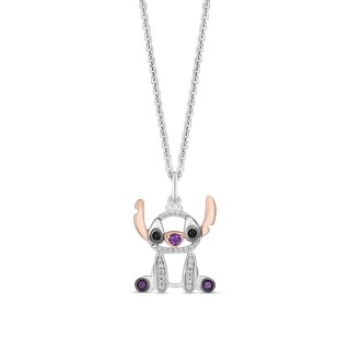 Disney Treasures Lilo and Stitch Amethyst and 0.085 CT. T.W. Diamond Seated Pendant in Sterling Silver and 10K Rose Gold