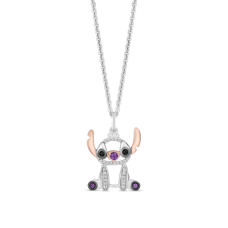 Main Image 1 of Disney Treasures Lilo and Stitch Amethyst and 0.085 CT. T.W. Diamond Seated Pendant in Sterling Silver and 10K Rose Gold
