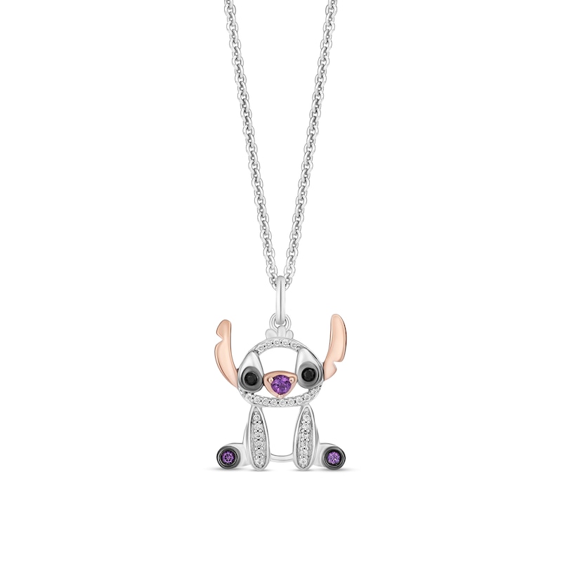 Disney Treasures Lilo and Stitch Amethyst and 0.085 CT. T.W. Diamond Seated Pendant in Sterling Silver and 10K Rose Gold|Peoples Jewellers