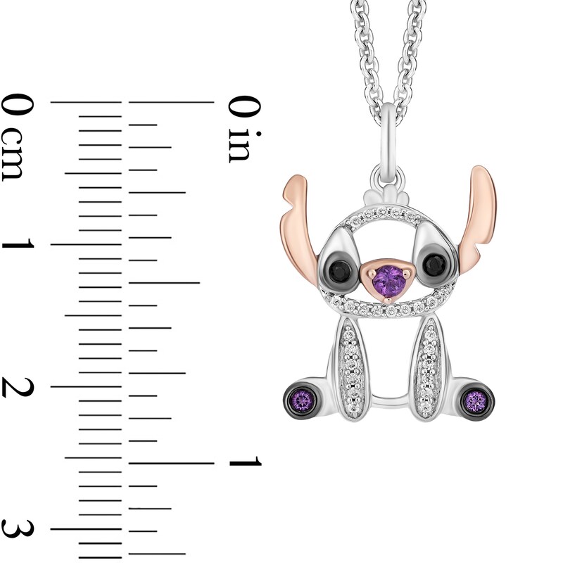 Main Image 2 of Disney Treasures Lilo and Stitch Amethyst and 0.085 CT. T.W. Diamond Seated Pendant in Sterling Silver and 10K Rose Gold