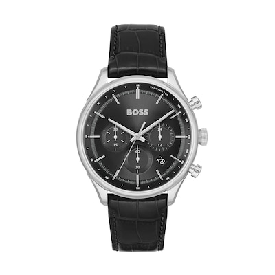 Men's Hugo Boss Gregor Chronograph Black Leather Strap Watch with Black Dial (Model: 1514049)