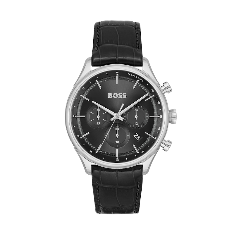 Men's Hugo Boss Gregor Chronograph Black Leather Strap Watch with Black Dial (Model: 1514049)