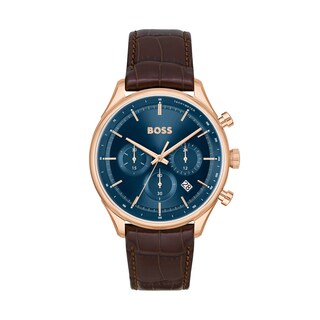 Men's Hugo Boss Gregor Rose Chronograph Brown Leather Strap Watch with Blue Dial (Model: 1514050)