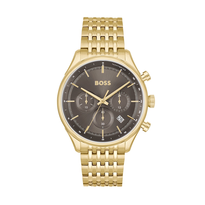 Men's Hugo Boss Gregor Chronograph Brushed Gold-Tone IP Watch with Black Dial (Model: 1514051)|Peoples Jewellers