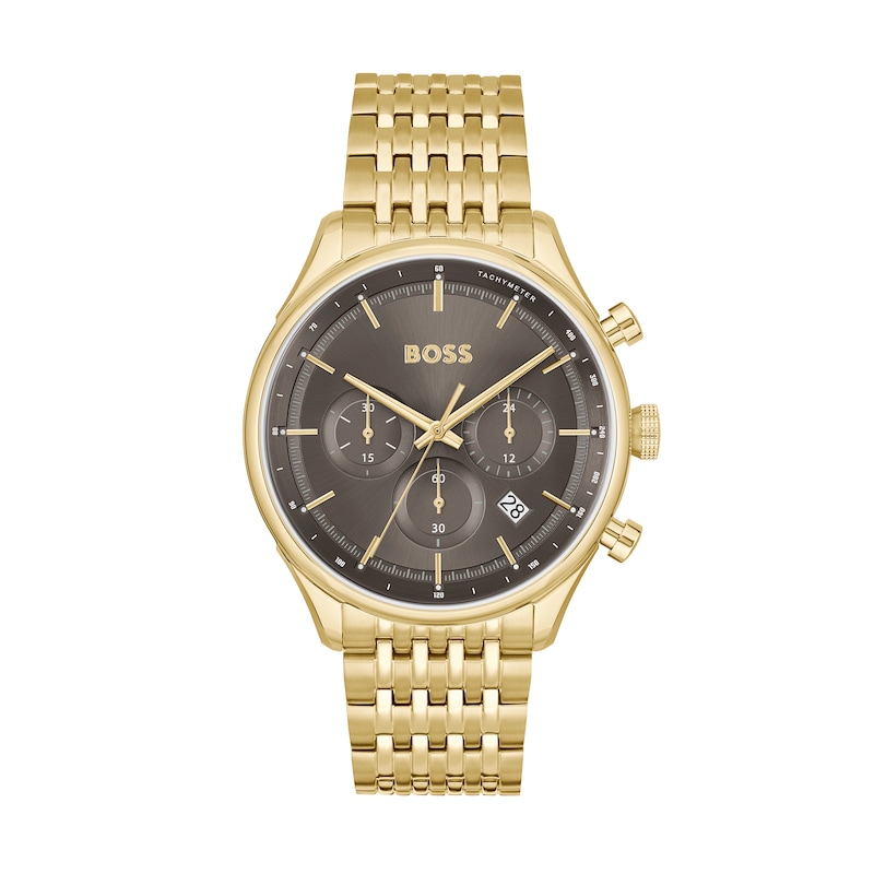 Main Image 1 of Men's Hugo Boss Gregor Chronograph Brushed Gold-Tone IP Watch with Black Dial (Model: 1514051)