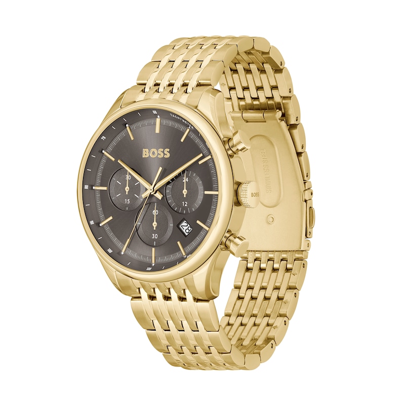 Main Image 2 of Men's Hugo Boss Gregor Chronograph Brushed Gold-Tone IP Watch with Black Dial (Model: 1514051)