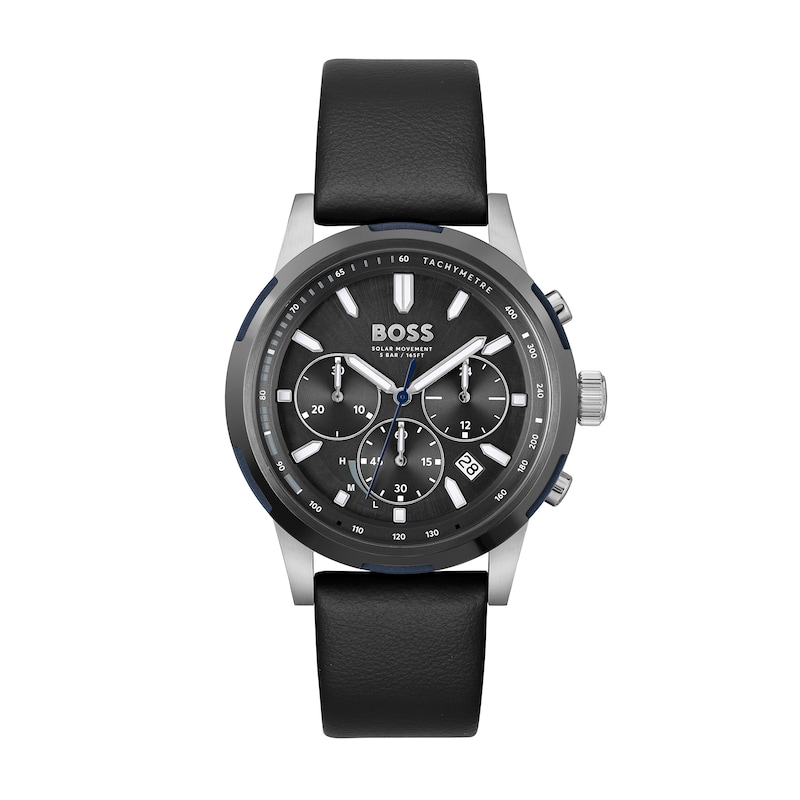 Peoples Men\'s Hugo Boss Solgrade Chronograph Black Leather Strap Watch with  Grey Dial (Model: 1514031)|Peoples Jewellers | Willowbrook Shopping Centre | Solaruhren