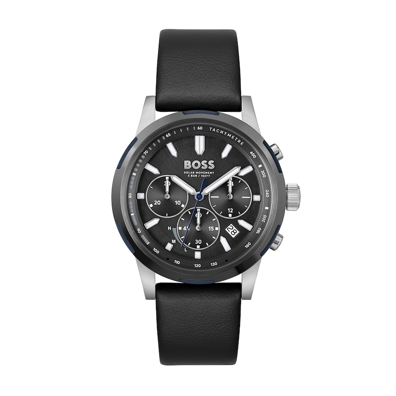 Men's Hugo Boss Solgrade Chronograph Leather Strap Watch with Dial (Model: )|Peoples Jewellers