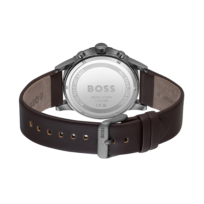 Men's Hugo Boss Solgrade Chronograph Brown Leather Strap Watch with Blue Dial (Model: 1514030)