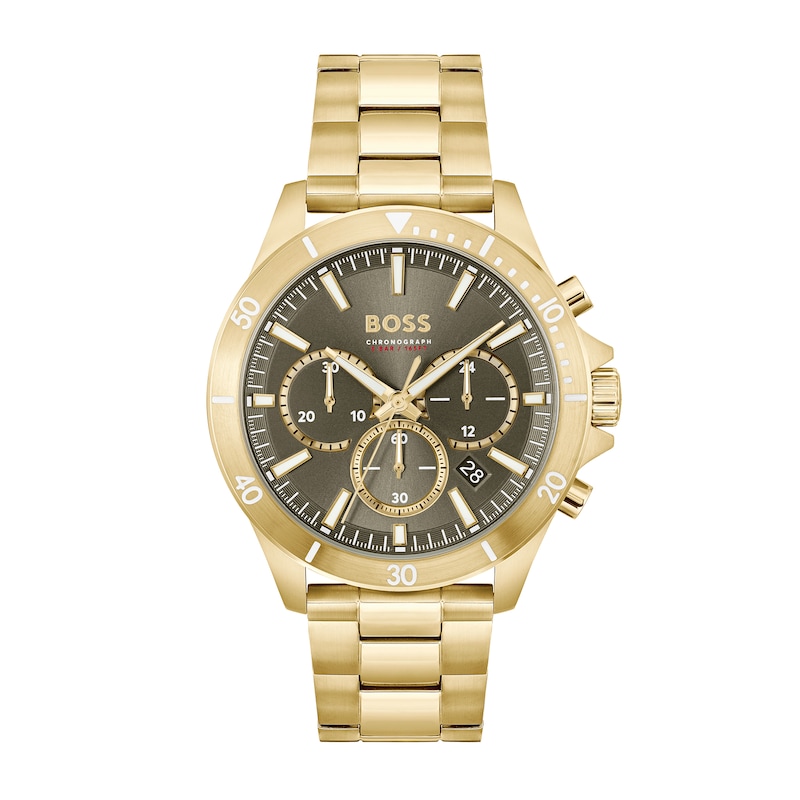 Men's Hugo Boss Troper Gold-Tone IP Chronograph Watch with Green Dial (Model: 1514059)