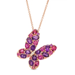 EFFY™ Collection Amethyst, Rhodolite Garnet and Diamond Accent Tilted Butterfly Pendant in 14K Rose Gold