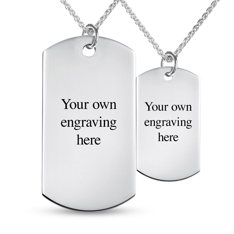 Main Image 2 of Couple's Fingerprint Engravable Dog Tag Pendant Set in Sterling Silver (2 Fingerprints and 5 Lines)