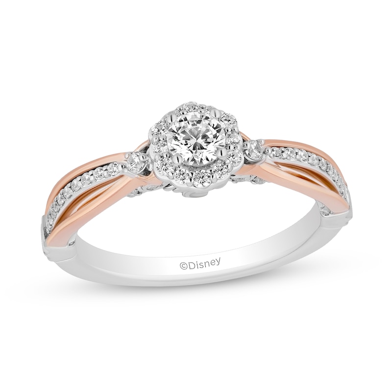 Enchanted Disney Belle 0.45 CT. T.W. Diamond Scallop Frame Split Shank Engagement Ring in 14K Two-Tone Gold|Peoples Jewellers