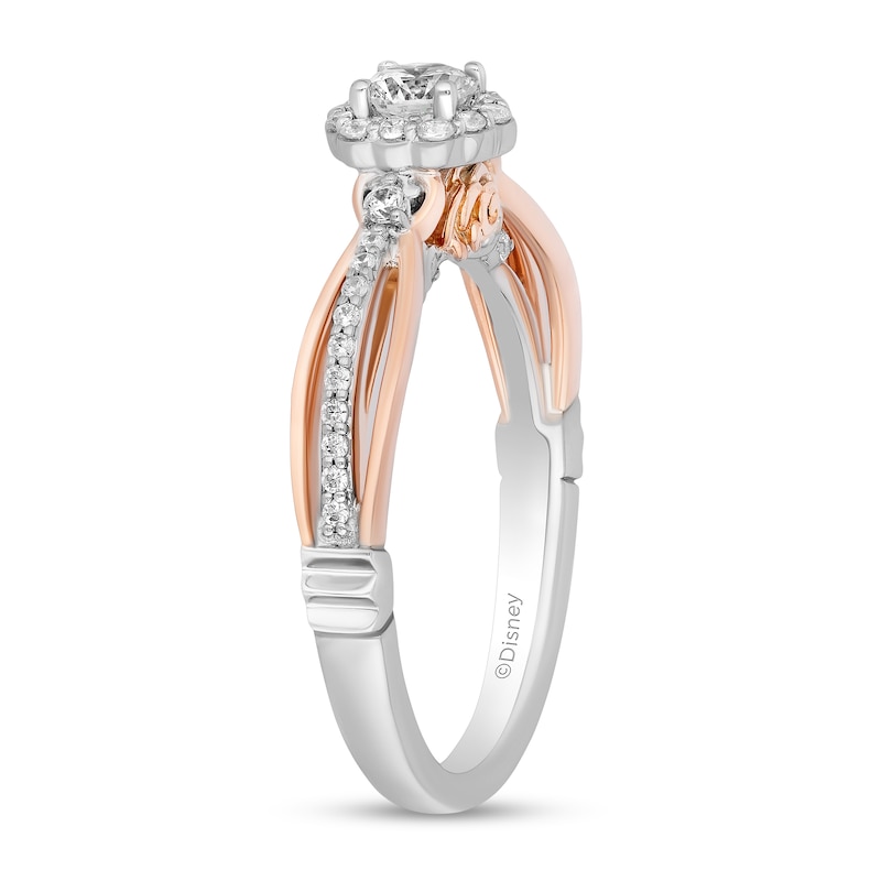 Main Image 2 of Enchanted Disney Belle 0.45 CT. T.W. Diamond Scallop Frame Split Shank Engagement Ring in 14K Two-Tone Gold