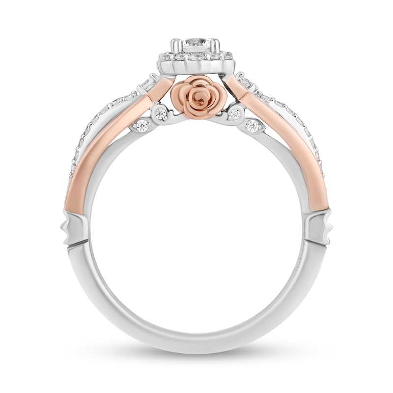 Enchanted Disney Belle 0.45 CT. T.W. Diamond Scallop Frame Split Shank Engagement Ring in 14K Two-Tone Gold