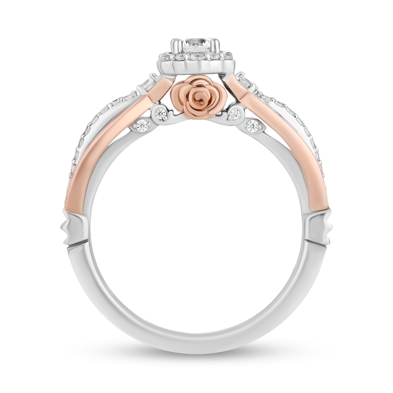 Main Image 3 of Enchanted Disney Belle 0.45 CT. T.W. Diamond Scallop Frame Split Shank Engagement Ring in 14K Two-Tone Gold