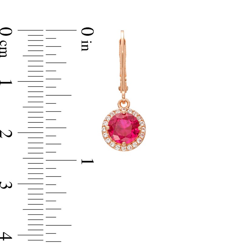 Main Image 4 of Lab-Created Ruby and White Lab-Created Sapphire Frame Pendant and Drop Earrings Set in 10K Rose Gold