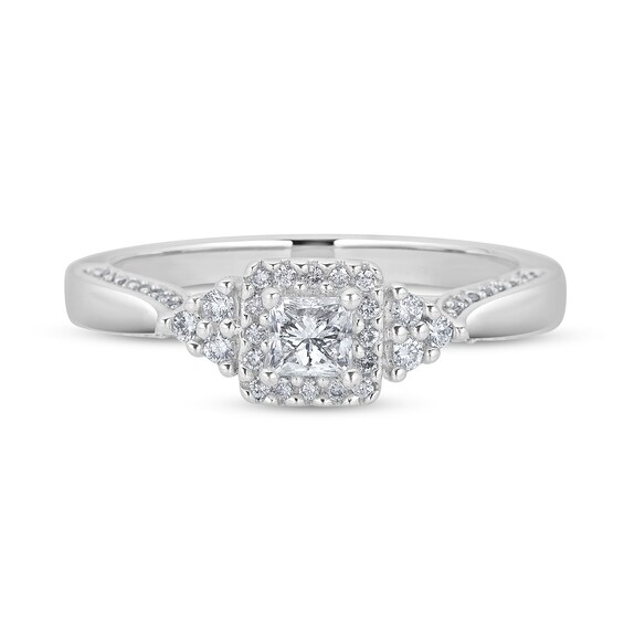 0.45 CT. T.W. Princess-Cut Diamond Frame Tri-Sides Engagement Ring in 14K White Gold (I/I2)