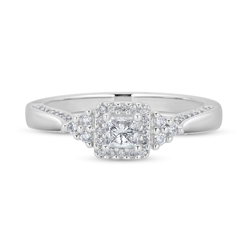 0.45 CT. T.W. Princess-Cut Diamond Frame Tri-Sides Engagement Ring in 14K White Gold (I/I2)
