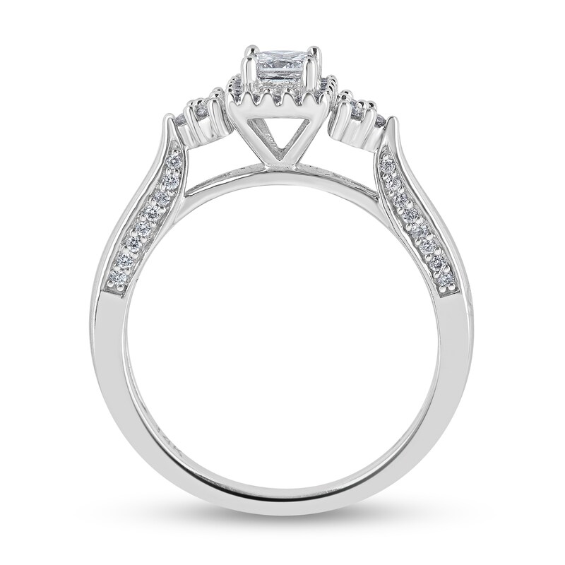0.45 CT. T.W. Princess-Cut Diamond Frame Tri-Sides Engagement Ring in 14K White Gold (I/I2)