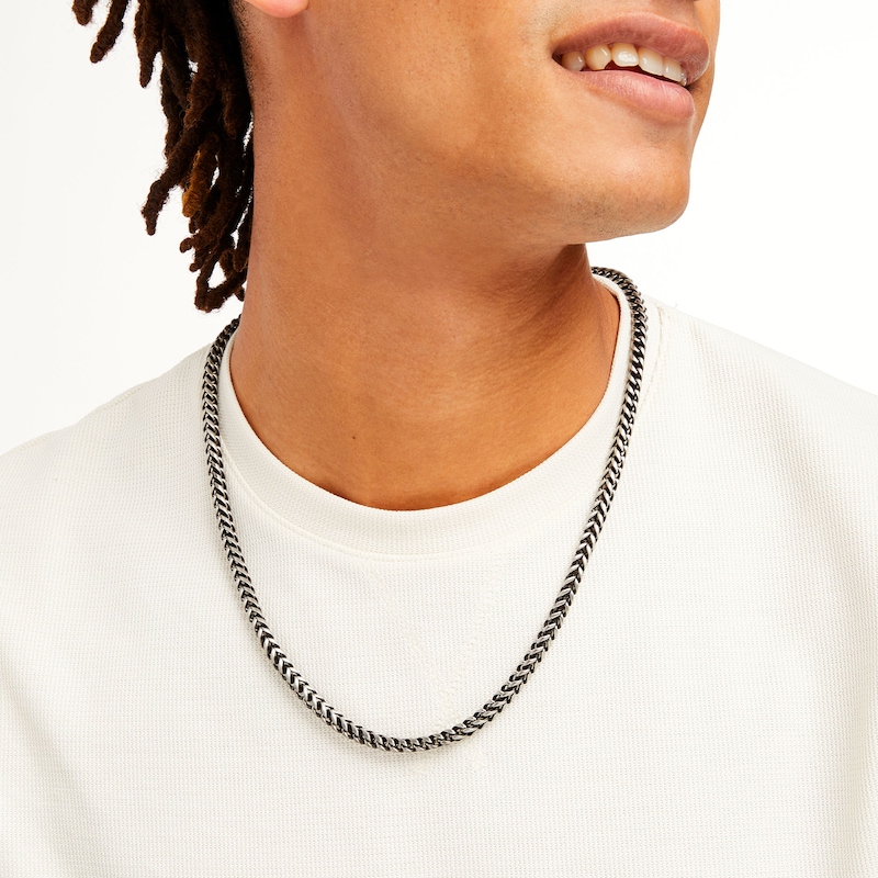 Main Image 2 of Men's 5.5mm Franco Chain Necklace in Solid Stainless Steel  with Black Ion-Plate - 24"