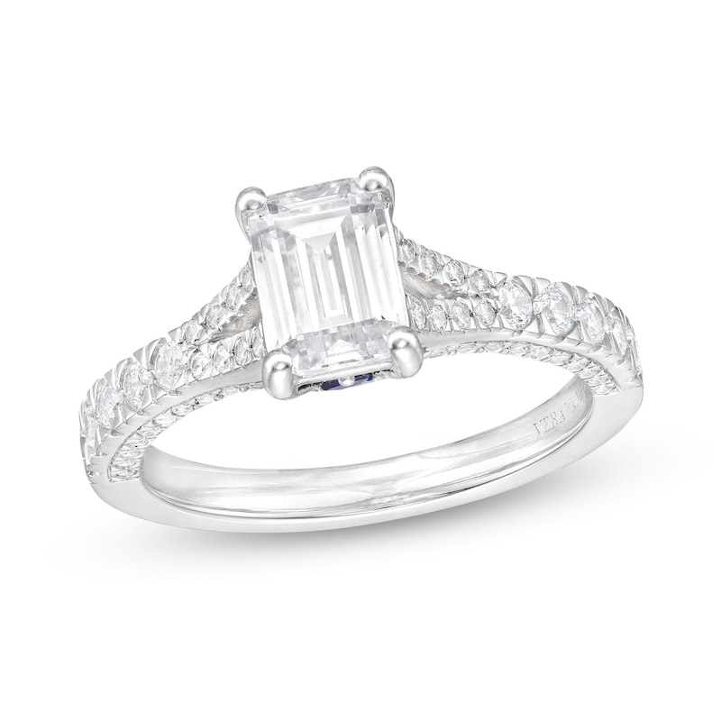 Vera Wang Love Collection Certified Emerald-Cut Centre Diamond 1.45 CT. T.W. Engagement Ring in 14K White Gold (I/SI2)|Peoples Jewellers