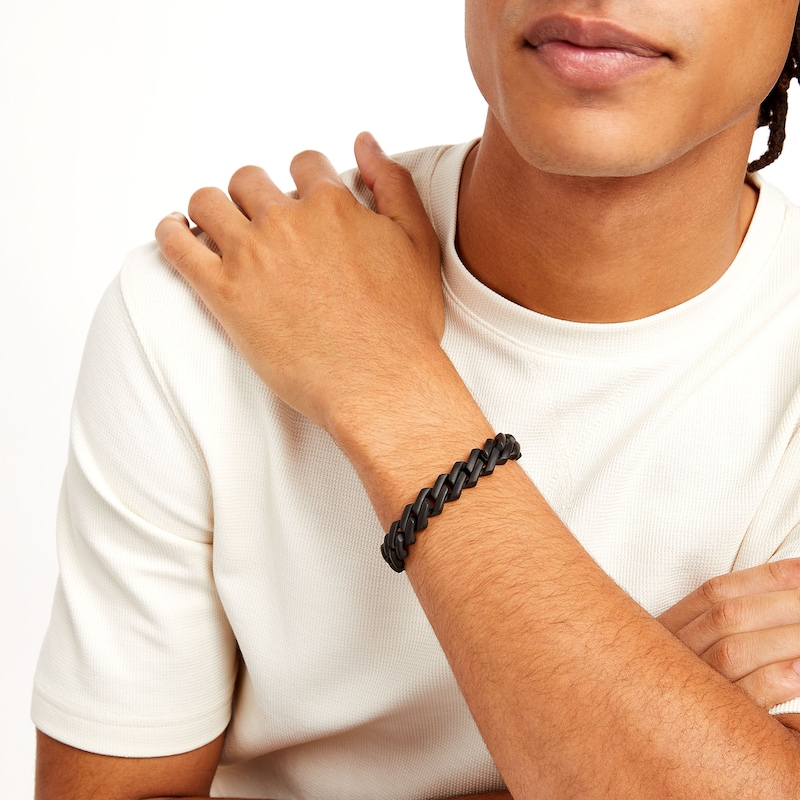Main Image 2 of Men's 0.50 CT. T.W. Black Diamond Squared Link Chain Bracelet in Stainless Steel with Black Ion-Plate - 8.62"