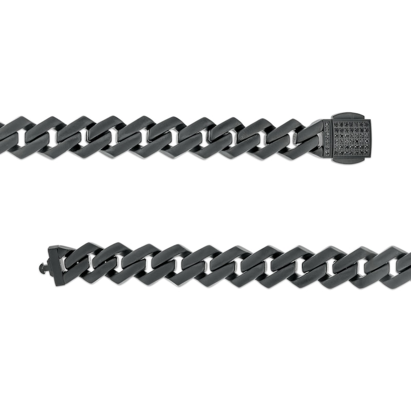 Main Image 3 of Men's 0.50 CT. T.W. Black Diamond Squared Link Chain Bracelet in Stainless Steel with Black Ion-Plate - 8.62"