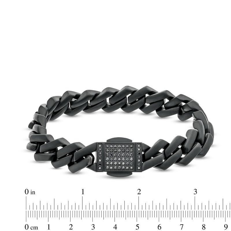 Main Image 4 of Men's 0.50 CT. T.W. Black Diamond Squared Link Chain Bracelet in Stainless Steel with Black Ion-Plate - 8.62"