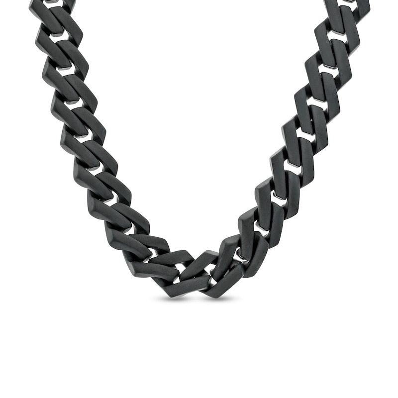 Men's 0.50 CT. T.W. Black Diamond Squared Link Chain Necklace in Stainless Steel with Black Ion-Plate - 20"|Peoples Jewellers