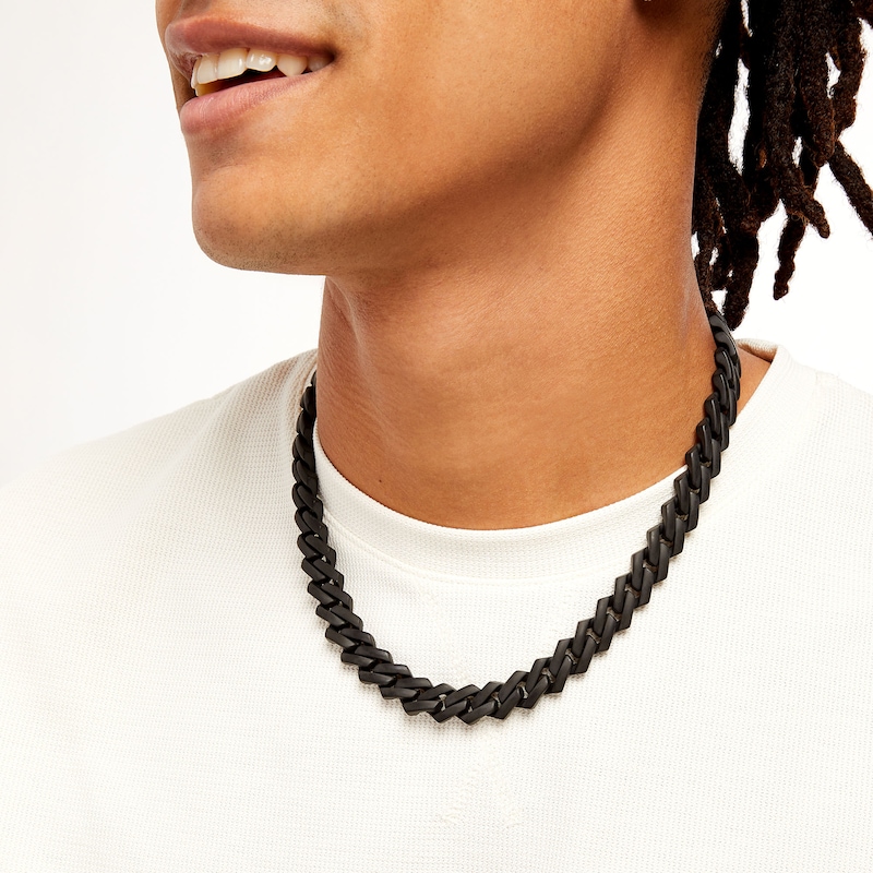 Main Image 2 of Men's 0.50 CT. T.W. Black Diamond Squared Link Chain Necklace in Stainless Steel with Black Ion-Plate - 20"