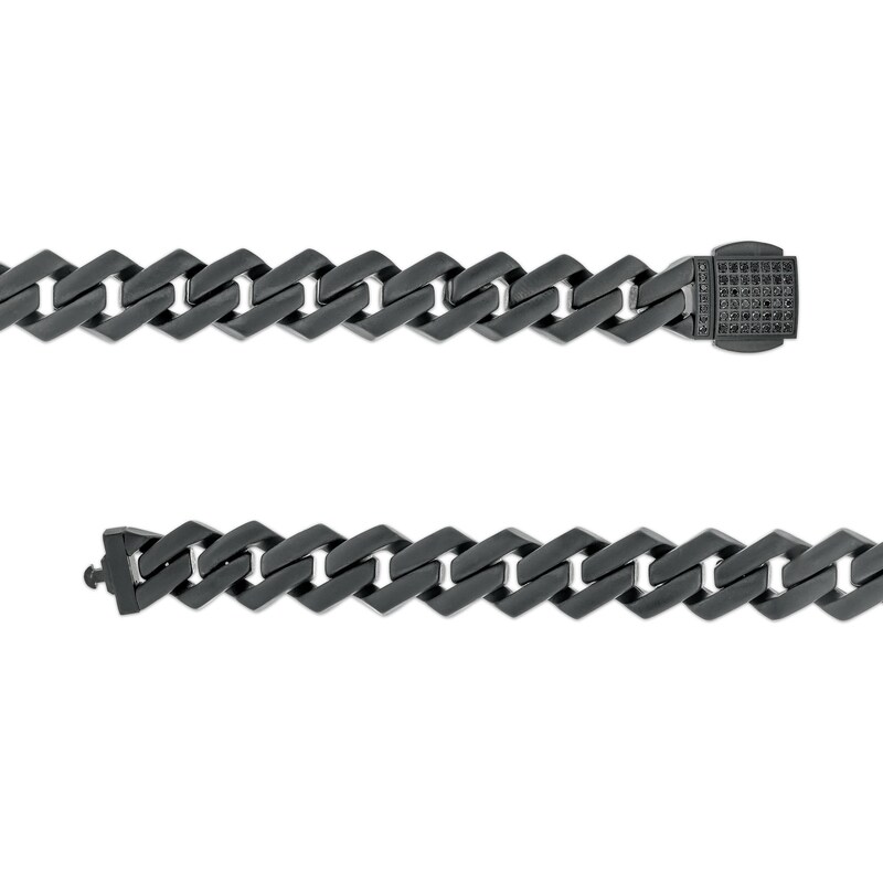 Main Image 3 of Men's 0.50 CT. T.W. Black Diamond Squared Link Chain Necklace in Stainless Steel with Black Ion-Plate - 20"