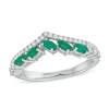 Thumbnail Image 1 of Slanted Marquise-Cut Emerald and 0.23 CT. T.W. Diamond Edge Contour Band in 10K White Gold